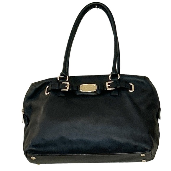 MICHAEL Kors Hamilton  Black Pebbled Leather Weekender Overnight Bag Gold Logo - Picture 12 of 12